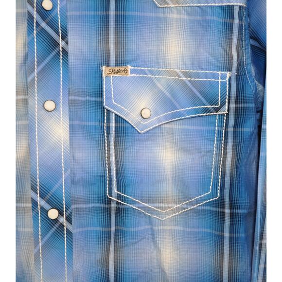 Rafter-C Cowboy Collection Western Pearl Snap Men's Button Shirt Med Blue Plaid - Picture 2 of 6